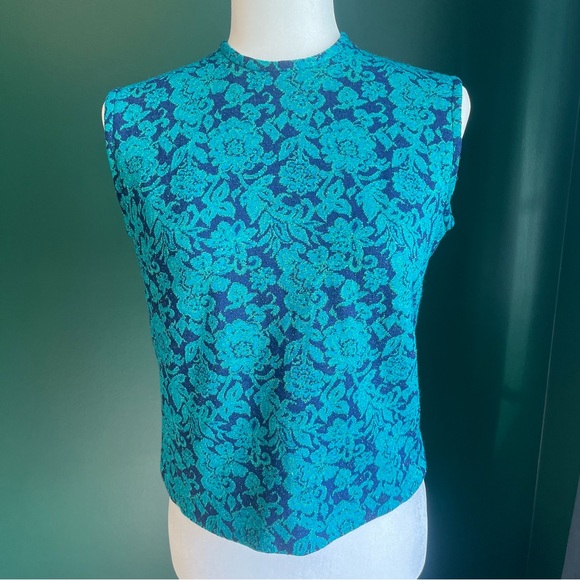 Vintage 1960’s Tunic Style Sleeveless Floral Metallic Top - Picture 3 of 12